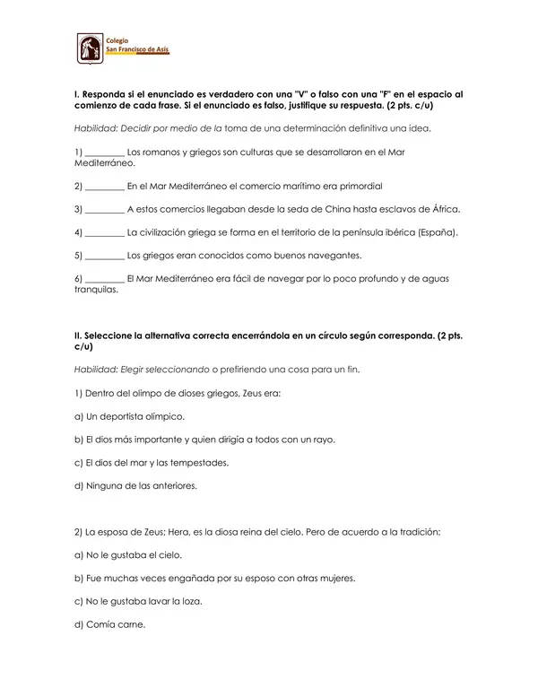 Prueba de u 2: Civilizaciones que confluyen en la conformación de la cultura americana. Séptimo