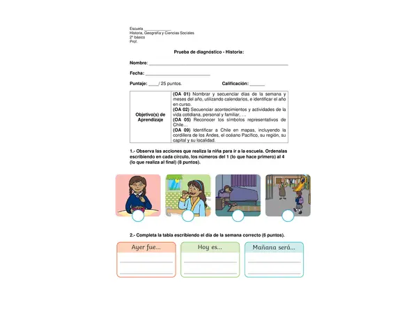 Evaluación diagnóstica de Historia - 2° básico
