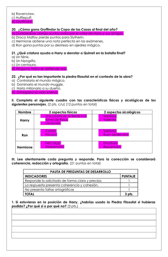 Prueba Lectura - Harry Potter y la piedra filosofal