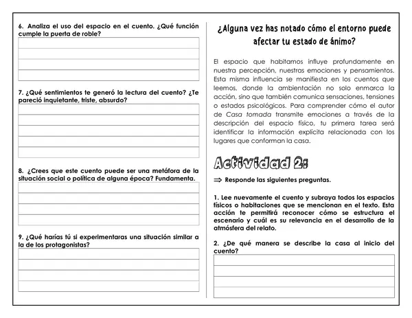 Guía de trabajo - Comprensión lectora "Casa Tomada"