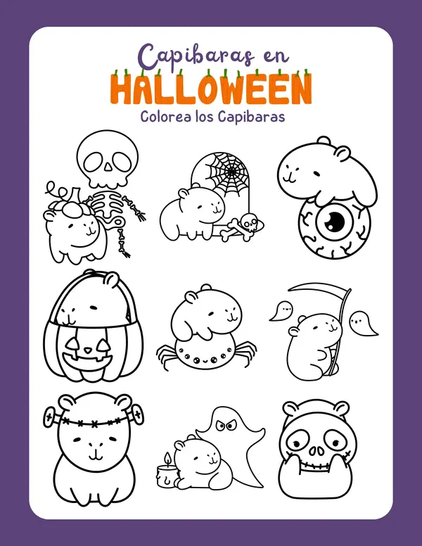 Capibaras en Halloween para colorear