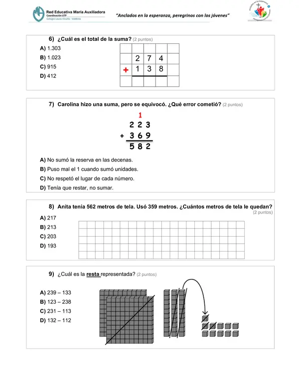 Prueba matemática "OPERACIONES BÁSICAS"  (4° básico)