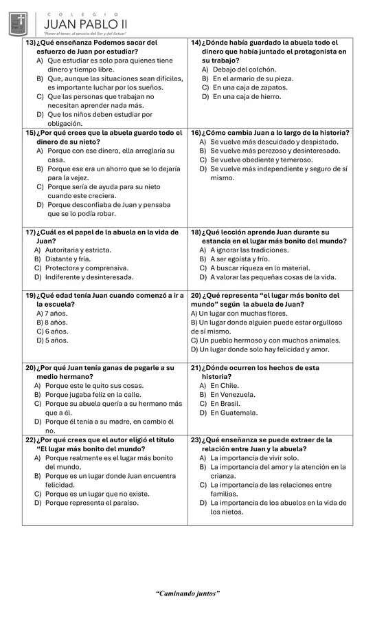 Evaluación del libro "El lugar más bonito del mundo"