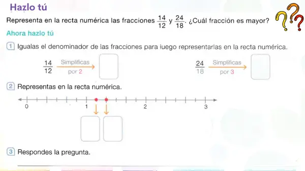 Fracciones y números mixtos en la recta numérica y adición/sustracción con igual denominador
