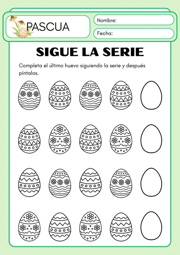 Actividad sigue la serie Temática de Pascua 