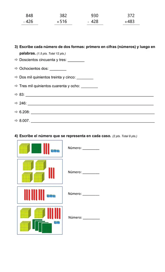 Prueba de matemática unidad 1 tercero básico. 