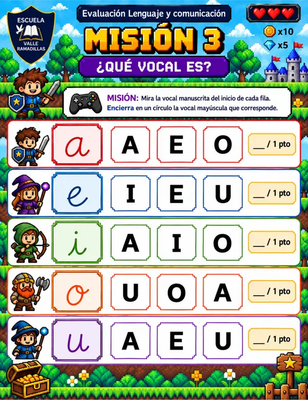 Evaluación Vocales Adaptada 1° Básico Lenguaje y comunicación