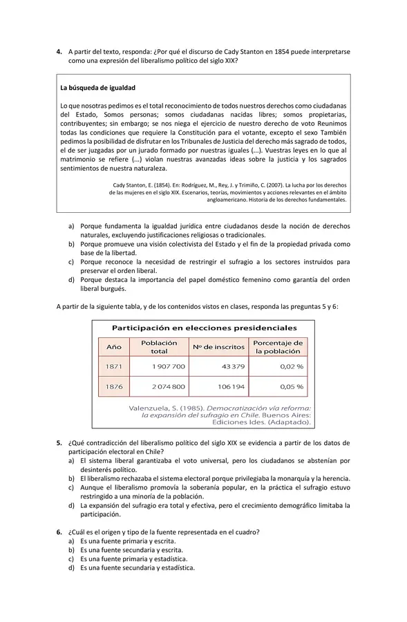 Ideas liberales y republicanas | Evaluación escrita Unidad 1 / Lección 1 / Primero Medio