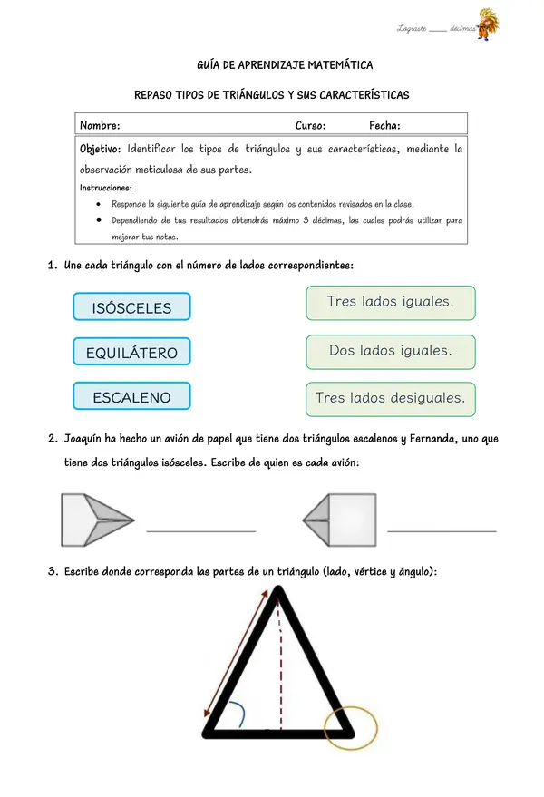 Guía de aprendizaje tipos de triángulos