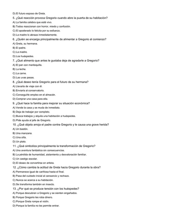 Plan lector: La metamorfosis 