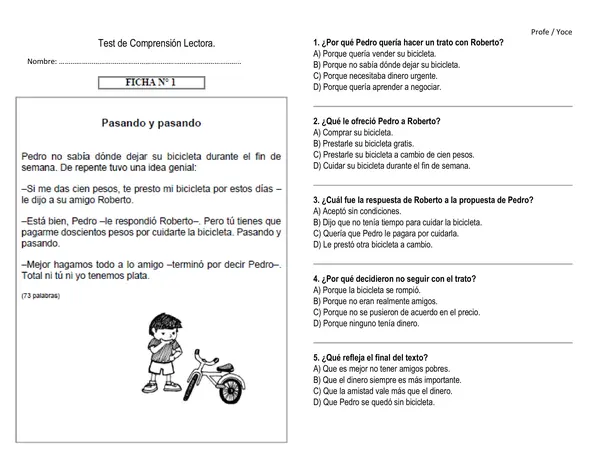 Test de entrada / Comprensión lectora 