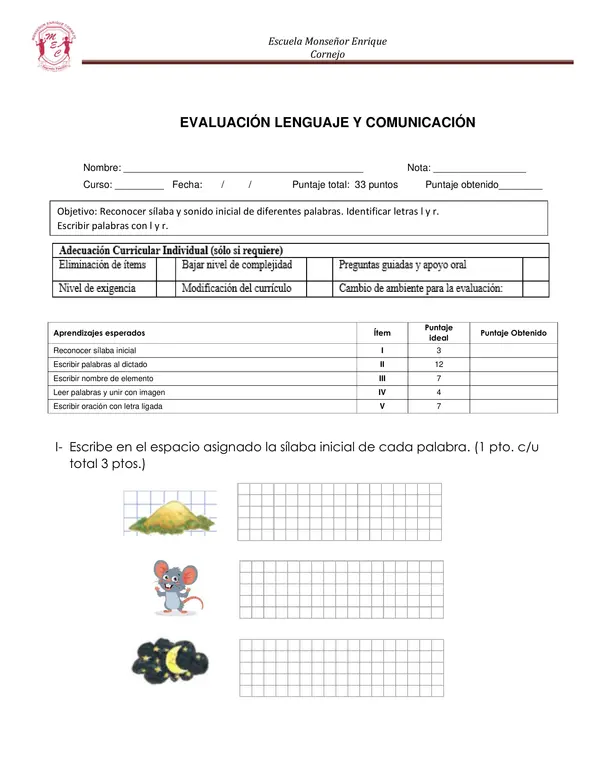 Evaluación lecciones Lana y Loro