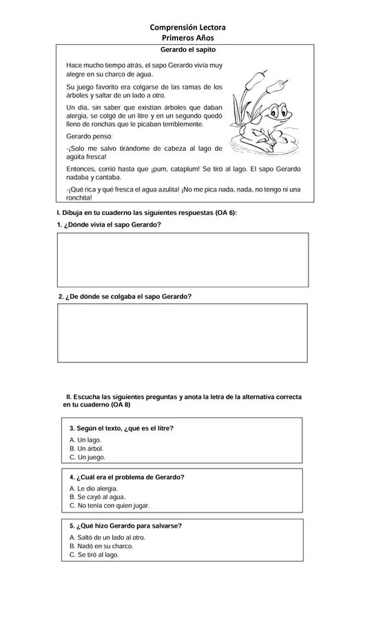 Comprensiones lectora 1° años básicos.