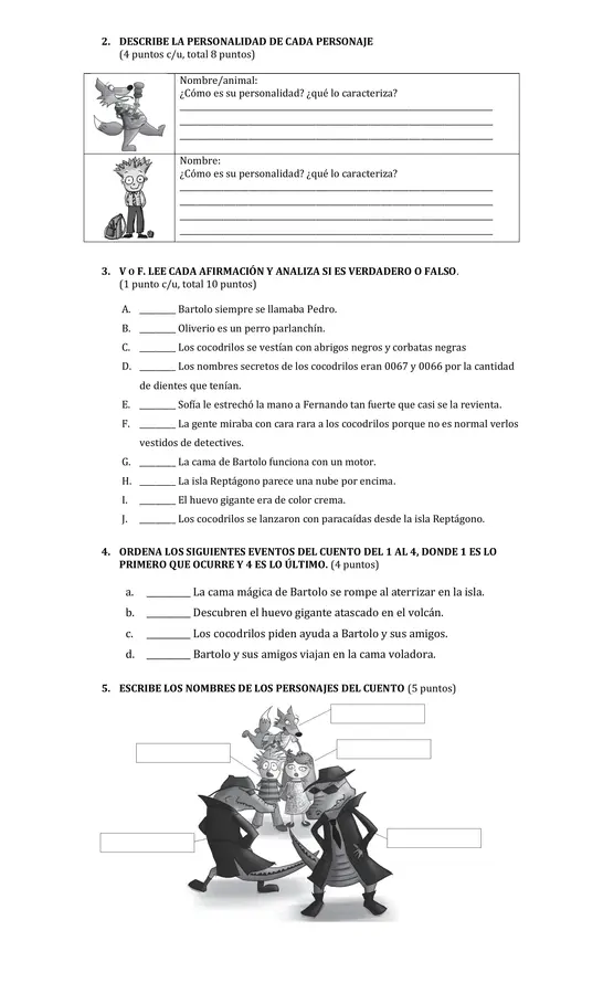 Evaluación de cuento "Bartolo y los cocodrilos mágicos" Mauricio Pareddes