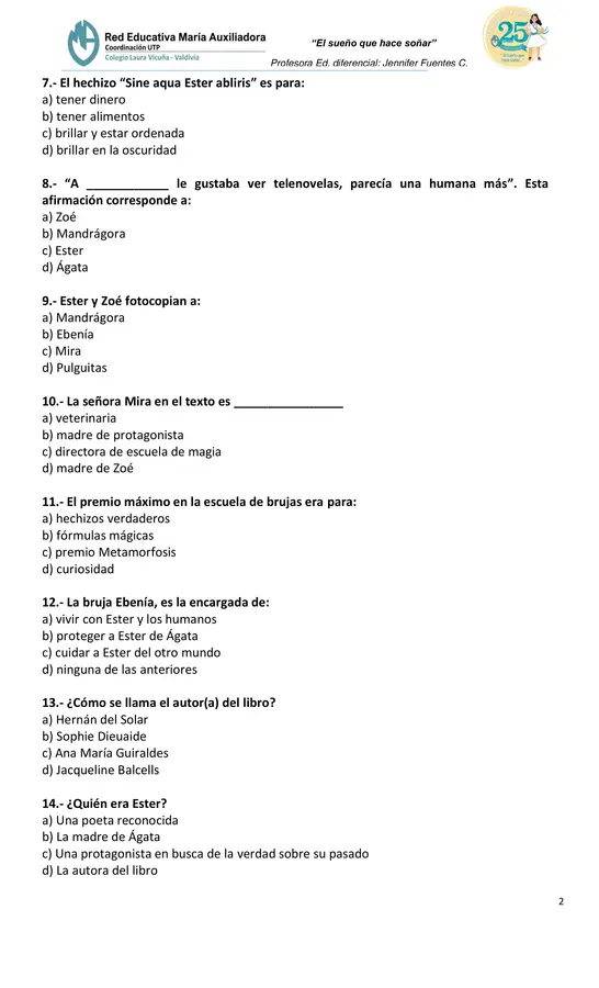 evaluación plan lector "Ester y Mandrágora 1"