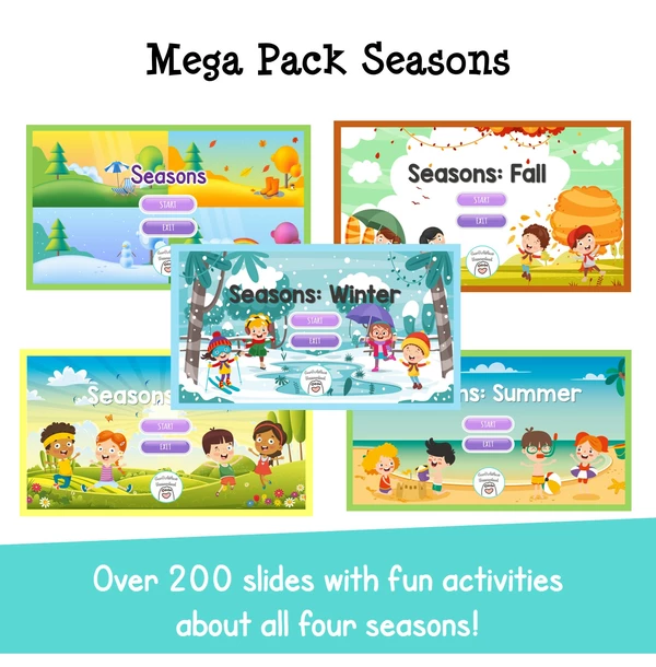 Mega Pack Seasons | Interactive PPT Winter, Spring, Summer, Fall | Estaciones en inglés