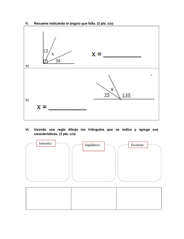 Evaluacion de Matematica 6 Basico: construccion de angulos y triangulos