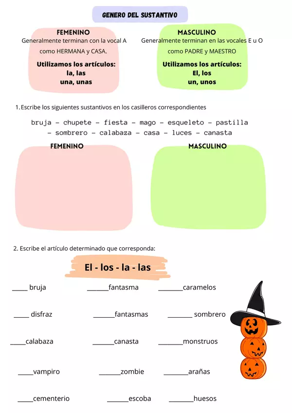 Aprende Halloween: Comprende, sustantivos, género y número