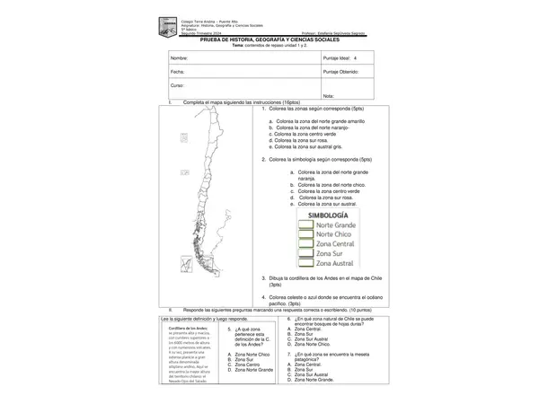 Prueba de Repaso unidad 1 y 2 Historia 5° básico