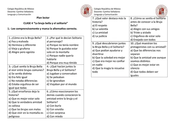 Plan lector "La bruja bella y el solitario"