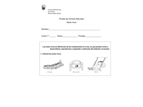 evaluacion ciencias naturales