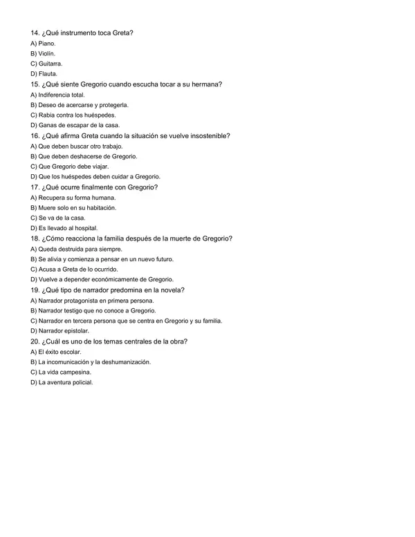Plan lector: La metamorfosis 