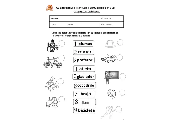 Guía Formativa de grupos consonánticos. 