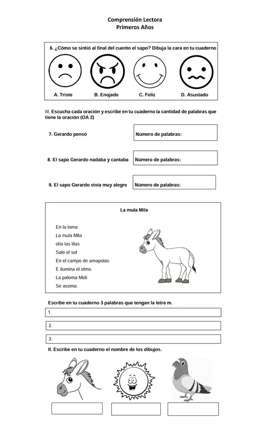 Comprensiones lectora 1° años básicos.