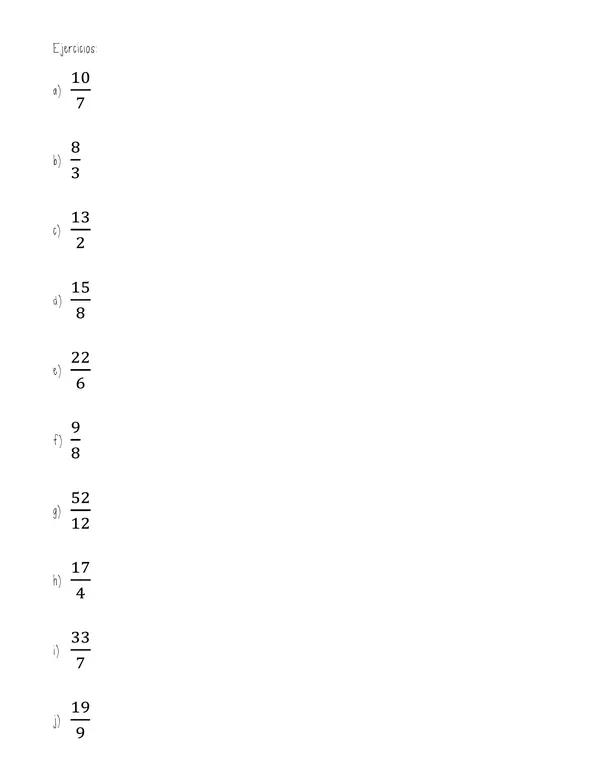 Fracciones impropias, números mixtos, recta numérica