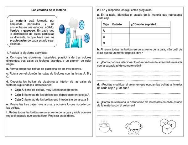 Guía de síntesis  "Los estados de la materia" 4° año básico
