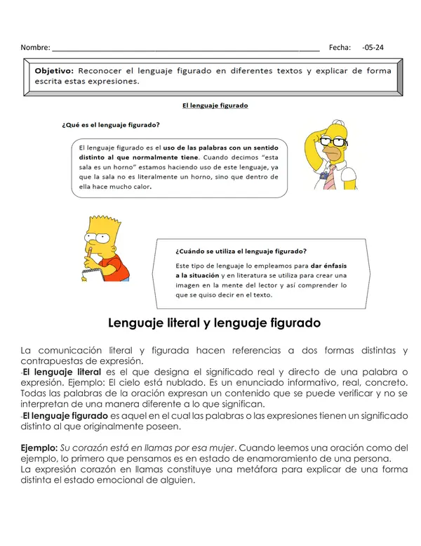 Guía lenguaje literal y lenguaje figurado.