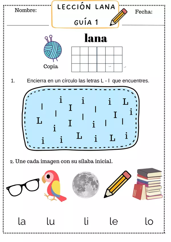Guías Lección Lana, letra L metodo matte.
