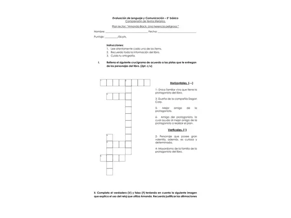 Evaluación plan lector: "Amanda Black" 