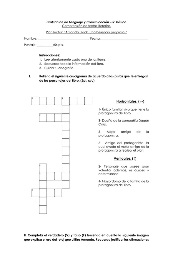 Evaluación plan lector: "Amanda Black" 