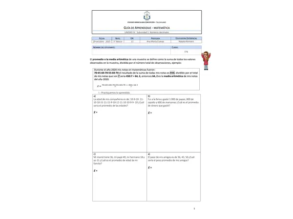 Guía cálculo de promedio 
