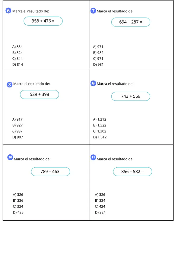 Evaluación Adición y sustracción hasta 1000 | Matemática