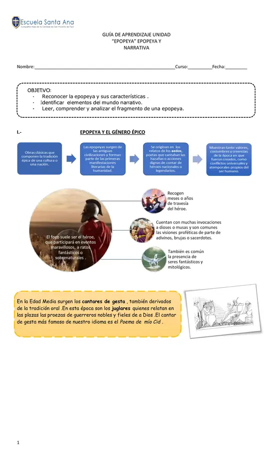 Guía: Leer, comprender y analizar el fragmento de una epopeya.
