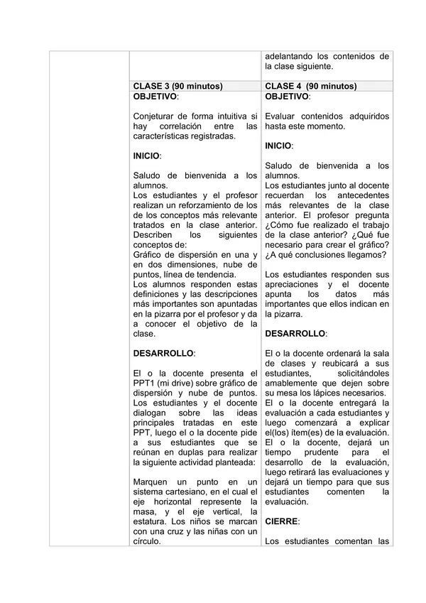 Planificación Clase a Clase Octubre - Matemática - 1° Medio