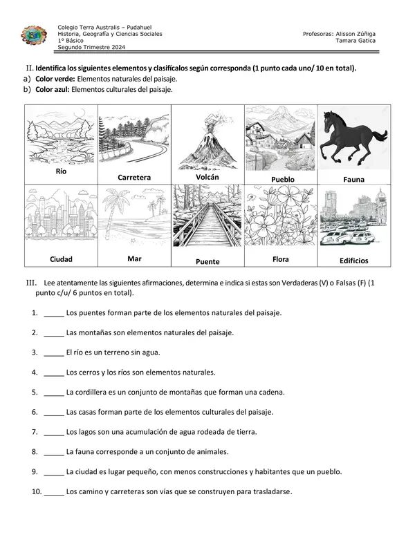 1° Básico - Prueba de Elementos Naturales y Culturales