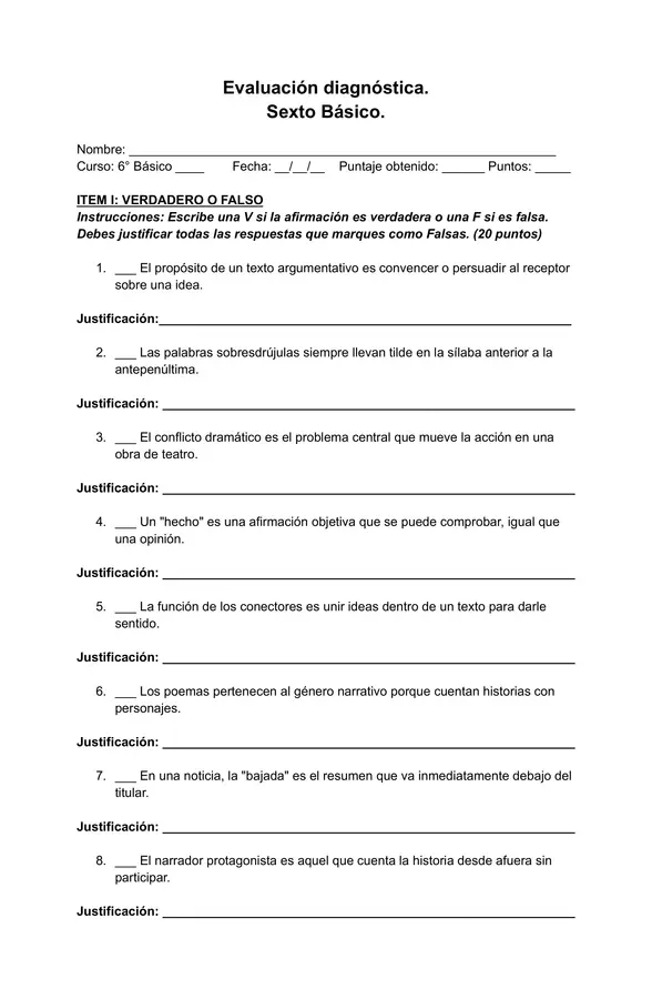 Diagnóstico Sexto Básico