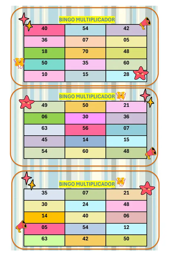 Bingo de las tablas 5 -6 y 7