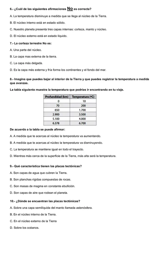 evaluación capas de la tierra y placas tectónicas
