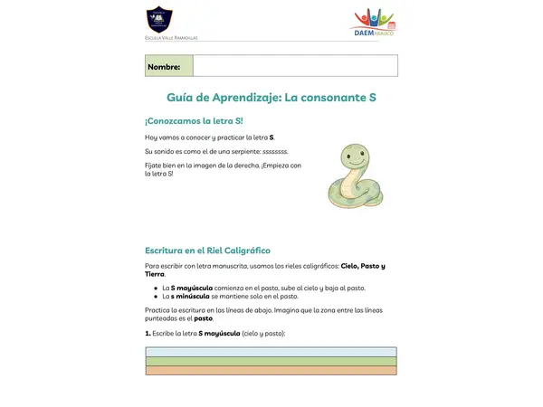 Guía letra S 1°