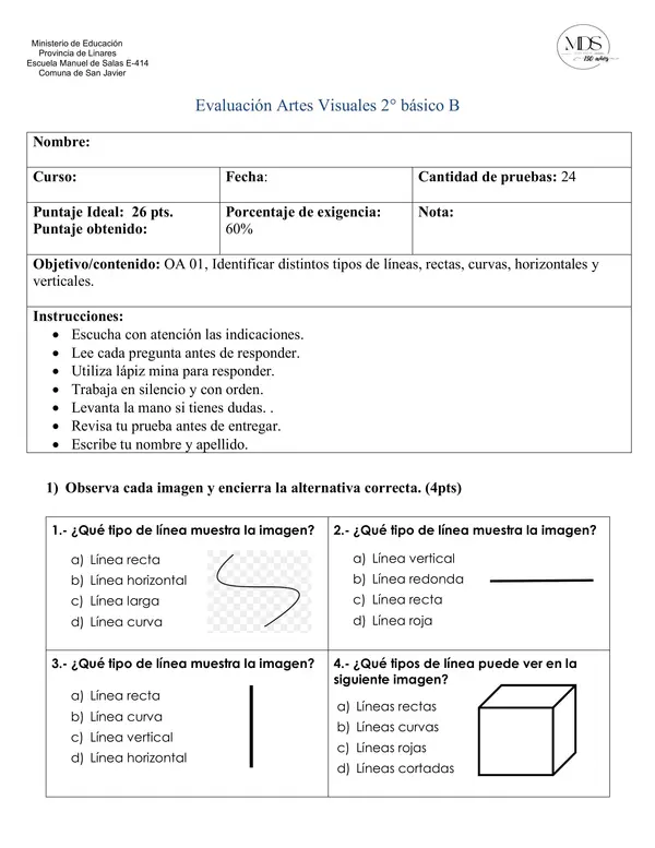 Evaluación artes tipos de líneas 