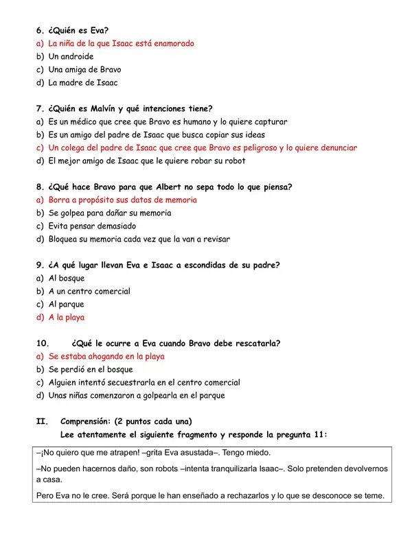 Evaluación lectura "Corazón de metal" Rosa Huerta