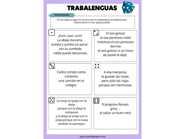 Trabalenguas con dados