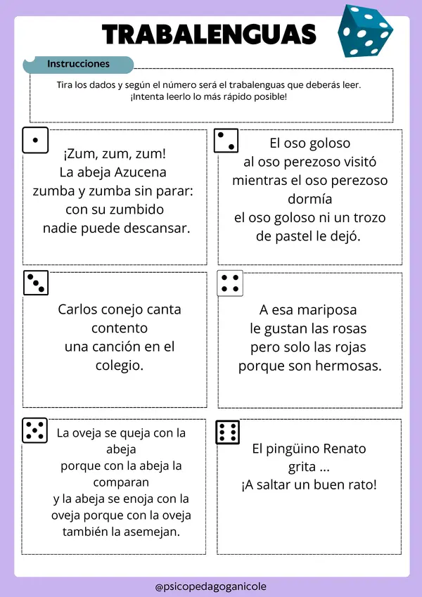 Trabalenguas con dados
