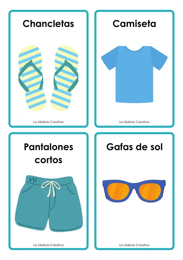 La playa tarjetas ilustrativas verano color objetos ropa NO PREP