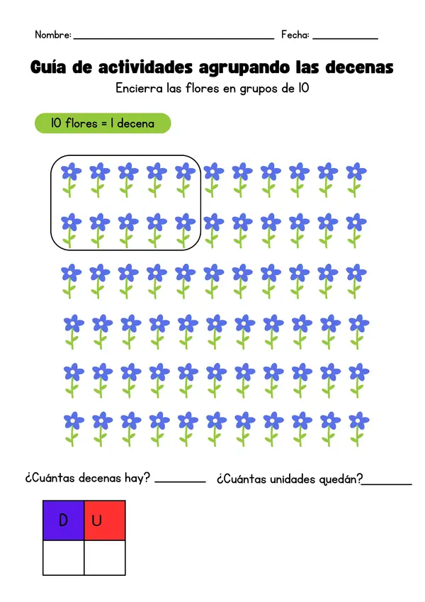 Guía de actividad Matemática "Agrupando las decenas" segundo básico