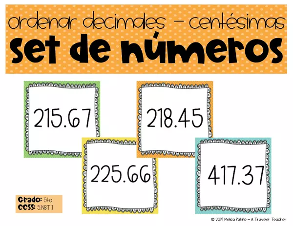 Ordenar decimales hasta las centésimas Set de números 
